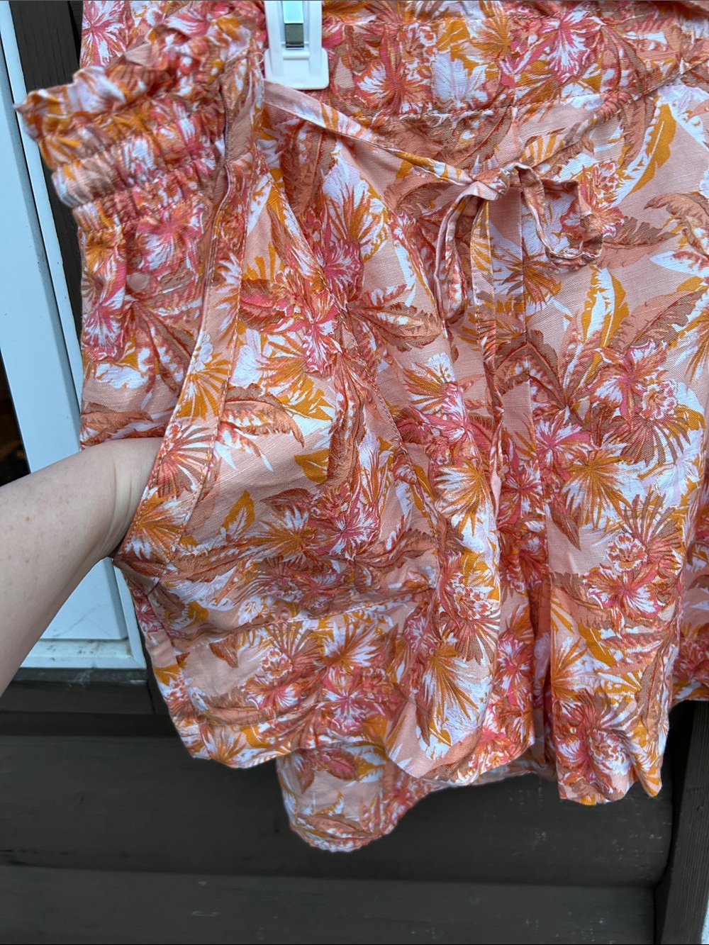 LOFT Linen Blend One Shoulder Top & Shorts Set XXL Orange Floral Matching Set - Picture 14 of 15